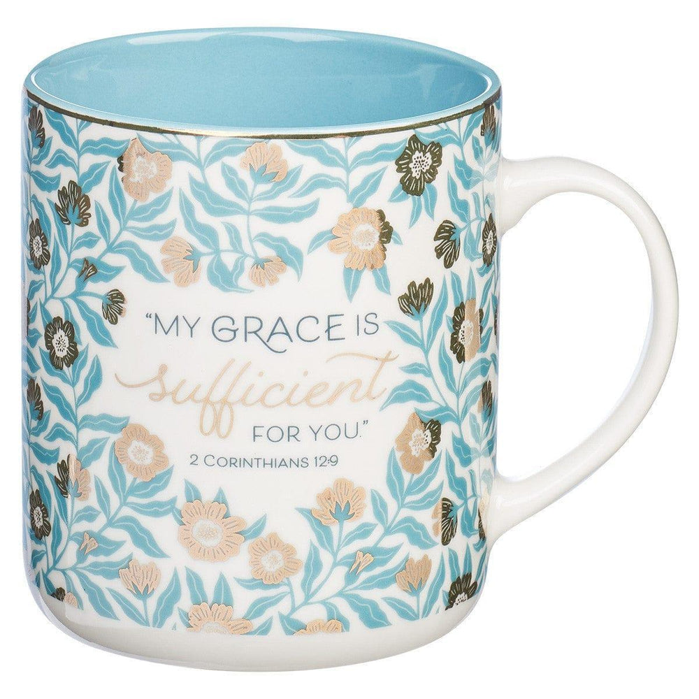 Sufficient Grace Teal Ceramic Coffee Mug – 2 Corinthians 12:9 - Pura Vida Books