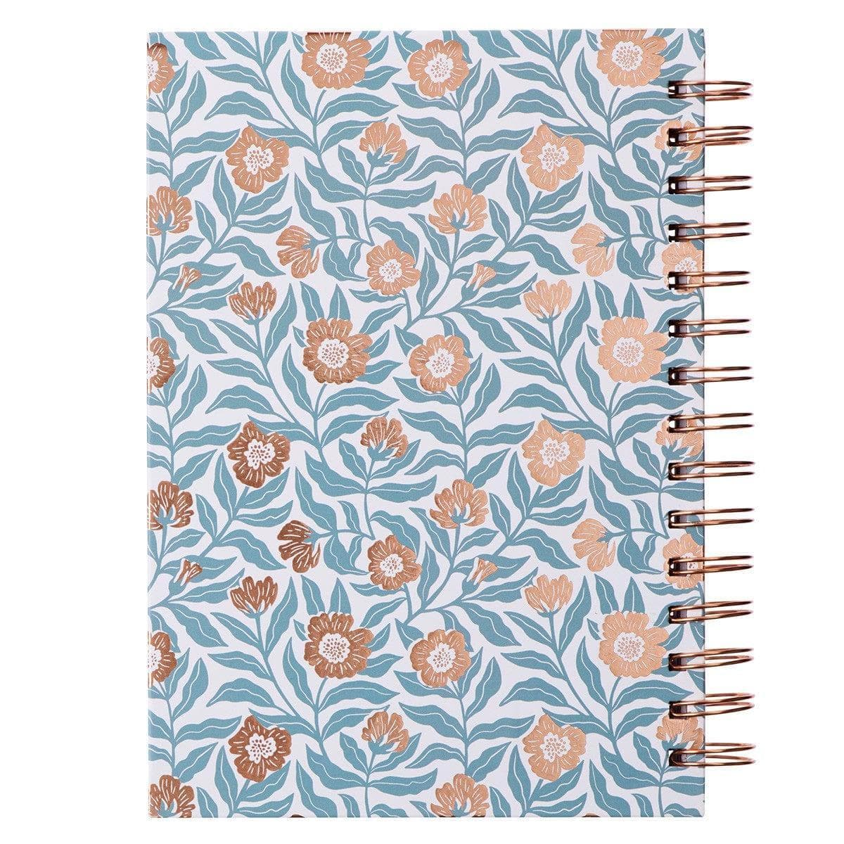 Sufficient Grace Teal Floral Large Wirebound Journal - 2 Corinthians 12:9 - Pura Vida Books