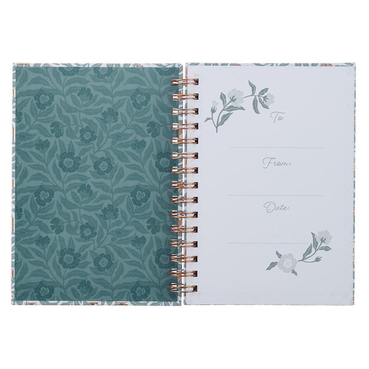 Sufficient Grace Teal Floral Large Wirebound Journal - 2 Corinthians 12:9 - Pura Vida Books