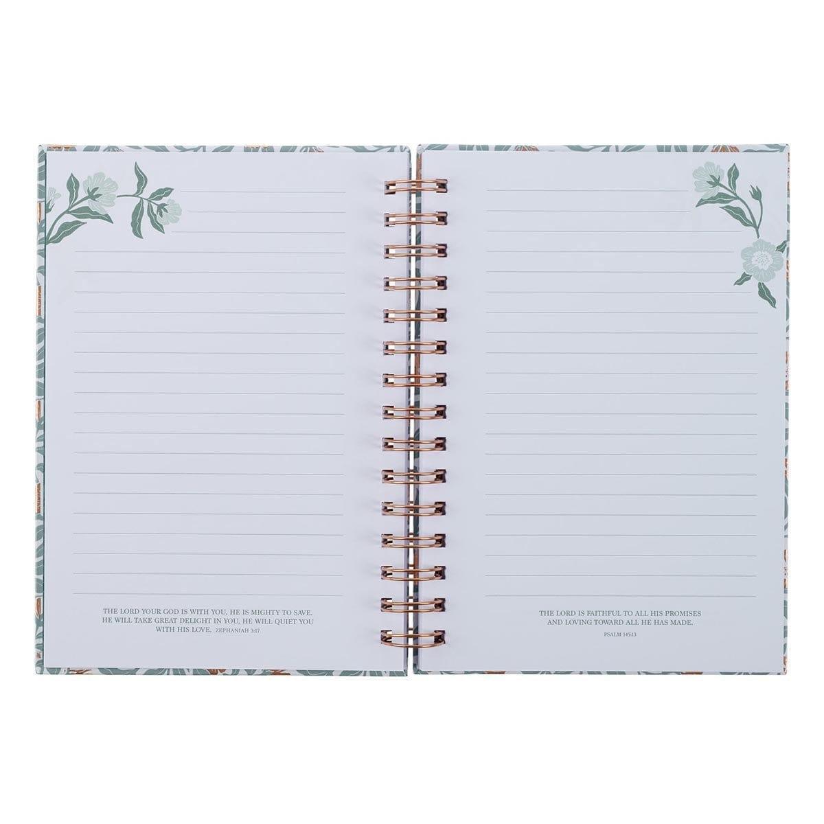 Sufficient Grace Teal Floral Large Wirebound Journal - 2 Corinthians 12:9 - Pura Vida Books