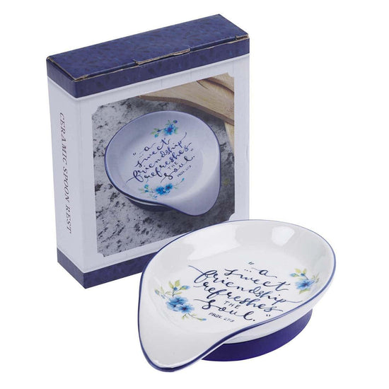 Sweet Friendship Ceramic Spoon Rest - Proverbs 27:9 - Pura Vida Books