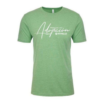 T-shirt de adultos verde - "PIENSA EN ADOPCIÓN" - Pura Vida Books