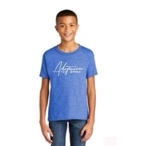 T-shirt de niños azul - "PIENSA EN ADOPCIÓN" - Pura Vida Books