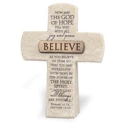 Tabletop Cross Believe Bronze Bar - Pura Vida Books