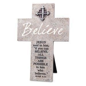 Tabletop Cross Emblem Believe Resin - Pura Vida Books