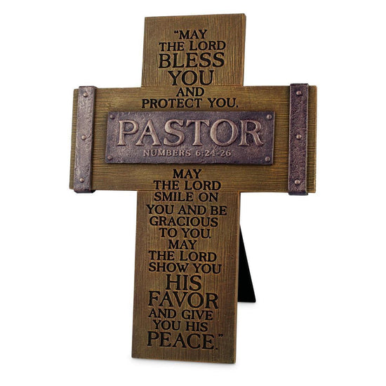 Tabletop Cross Pastor Blessings 8.5" Resin - Pura Vida Books