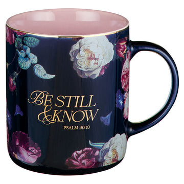 Taza Be Still and Know Midnight Blue Floral