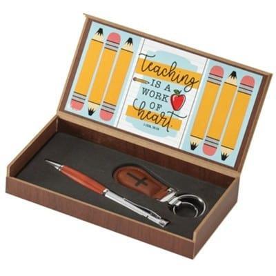 Teaching is a Work of Heart Keyring and Pen Gift Set - Pura Vida Books