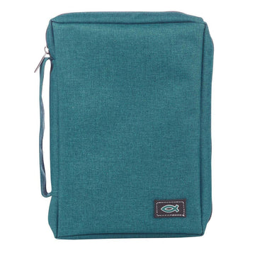 Teal Poly-Canvas Value Bible Cover with Fish Badge - Pura Vida Books