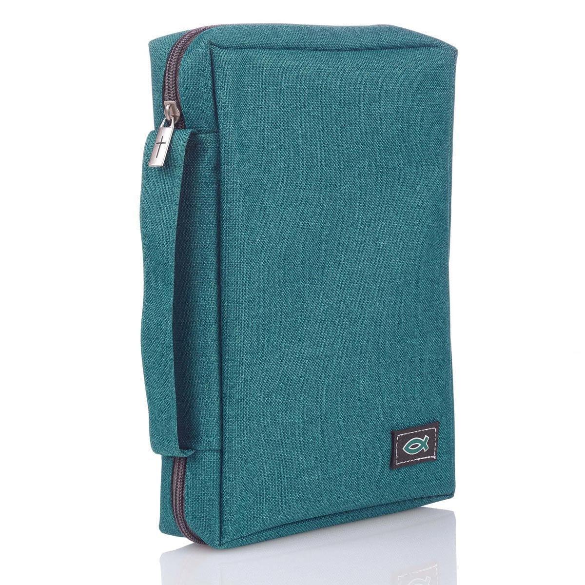 Teal Poly-Canvas Value Bible Cover with Fish Badge - Pura Vida Books