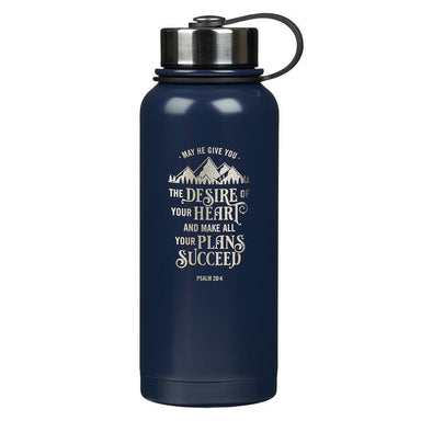 The Desire of your Heart Navy Blue Stainless Steel Water Bottle - Psalm 20:4 - Pura Vida Books