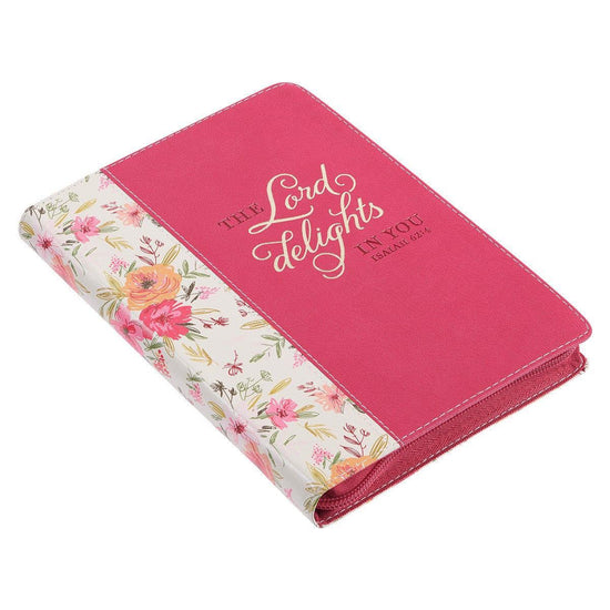 The LORD Delights in You Berry Pink Faux Leather Classic Journal with Zipper Closure - Isaiah 62:4 - Pura Vida Books