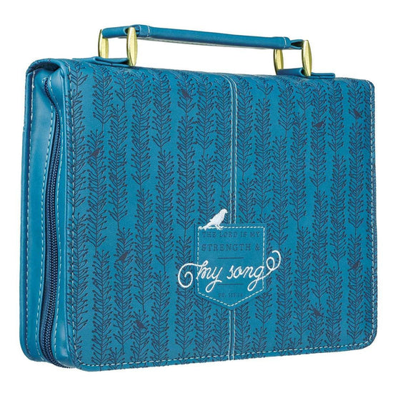 The Lord Is My Strength and My Song Blue Faux Leather Fashion Bible Cover - Psalm 118:14 - Pura Vida Books