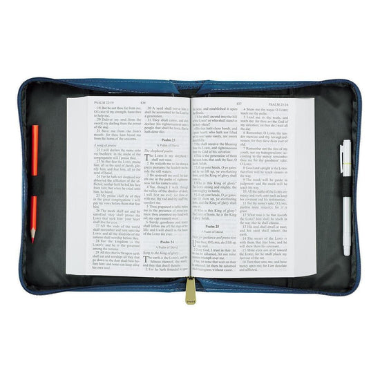 The Lord Is My Strength and My Song Blue Faux Leather Fashion Bible Cover - Psalm 118:14 - Pura Vida Books