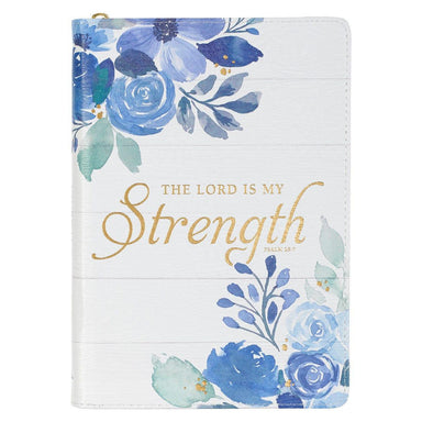The Lord is my Strength Blue Floral Faux Leather Classic Journal with Zipper Closure - Psalm 28:7 - Pura Vida Books