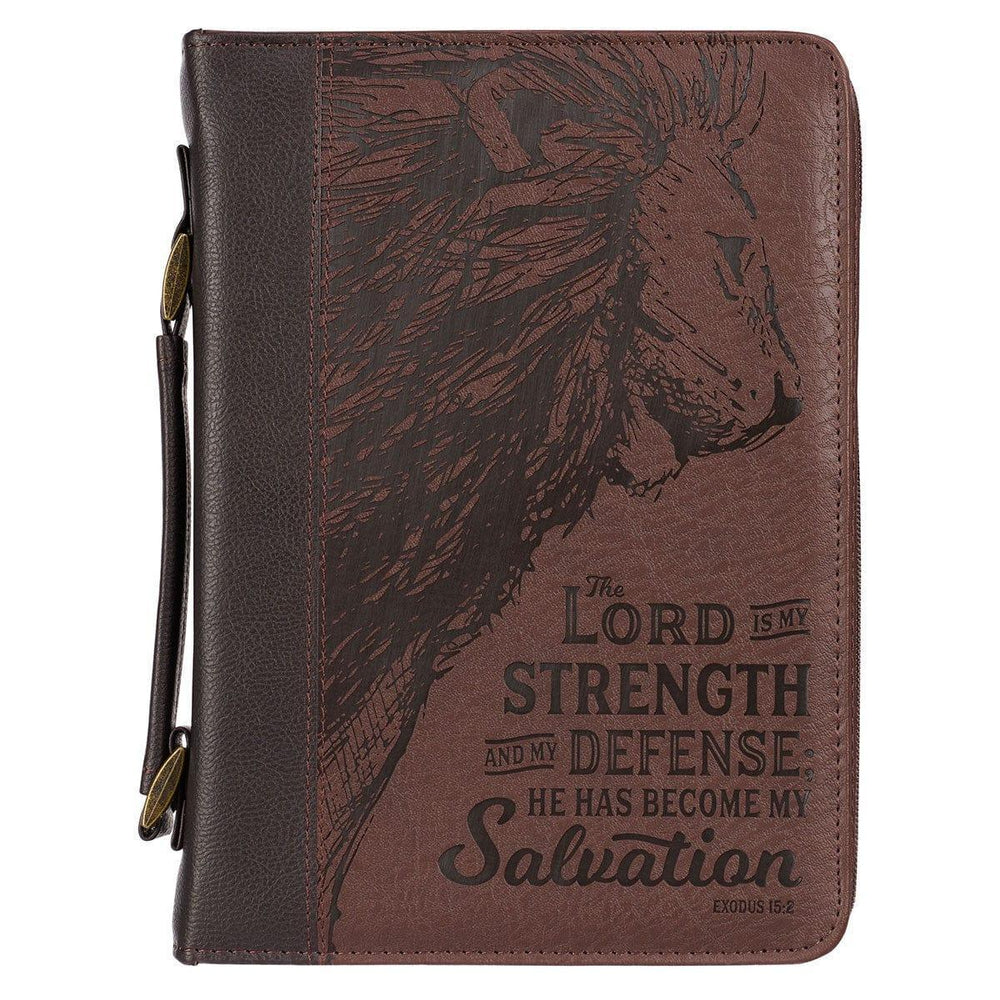 The LORD is My Strength Brown Faux Leather Classic Bible Cover - Exodus 15:2 - Pura Vida Books