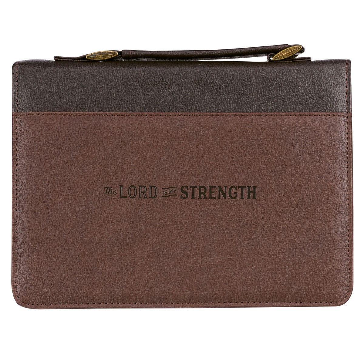 The LORD is My Strength Brown Faux Leather Classic Bible Cover - Exodus 15:2 - Pura Vida Books