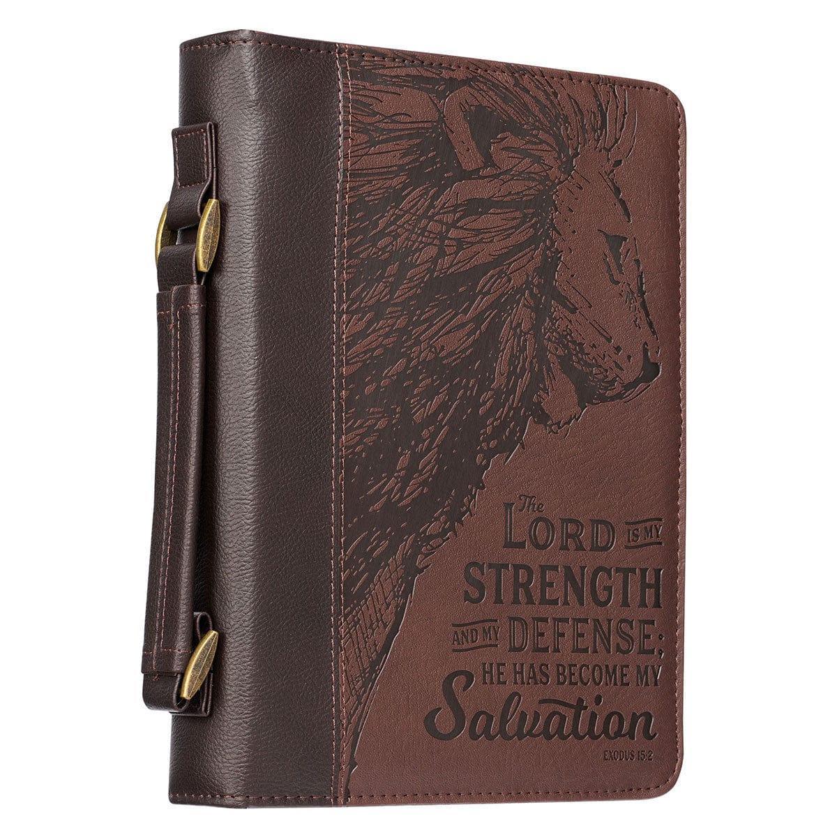 The LORD is My Strength Brown Faux Leather Classic Bible Cover - Exodus 15:2 - Pura Vida Books