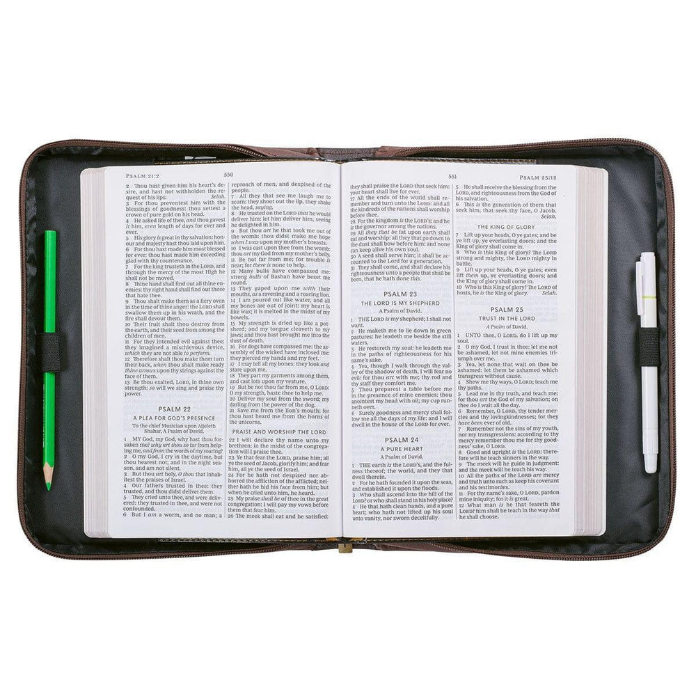 The LORD is My Strength Brown Faux Leather Classic Bible Cover - Exodus 15:2 - Pura Vida Books