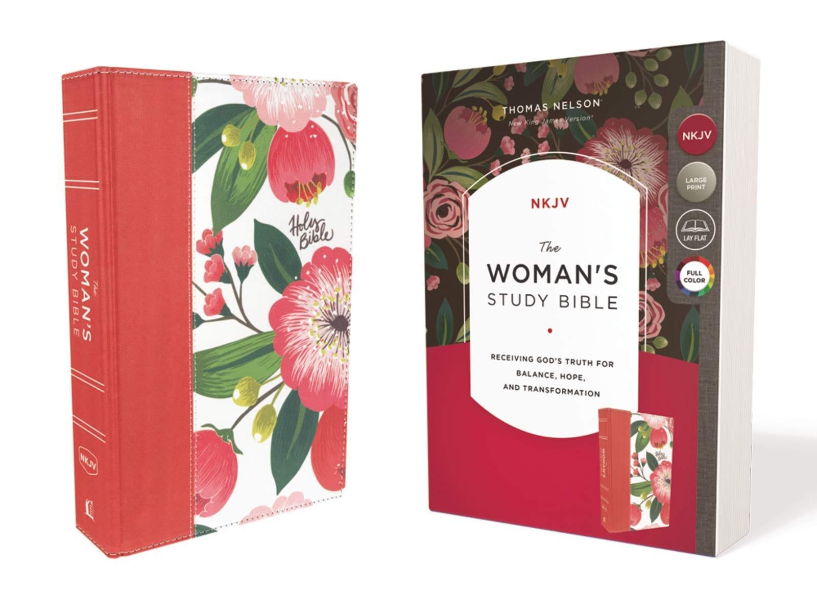 The NKJV, Woman's Study Bible, Cloth over Board, Pink Floral, Red Letter, Full-Color Edition - Pura Vida Books