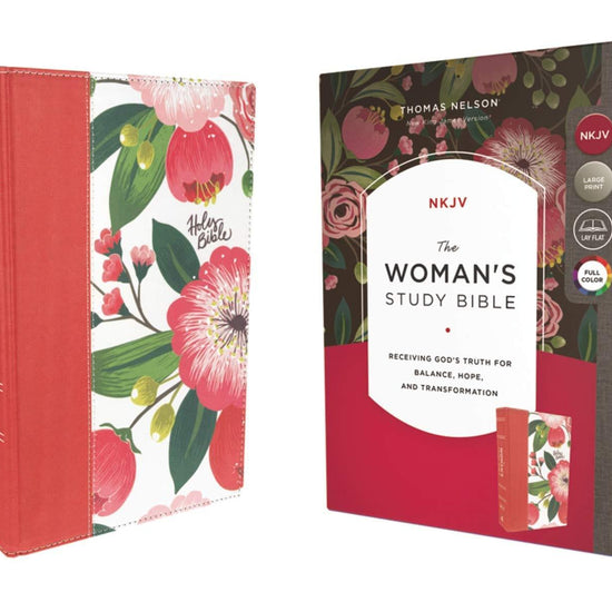 The NKJV, Woman's Study Bible, Cloth over Board, Pink Floral, Red Letter, Full-Color Edition - Pura Vida Books