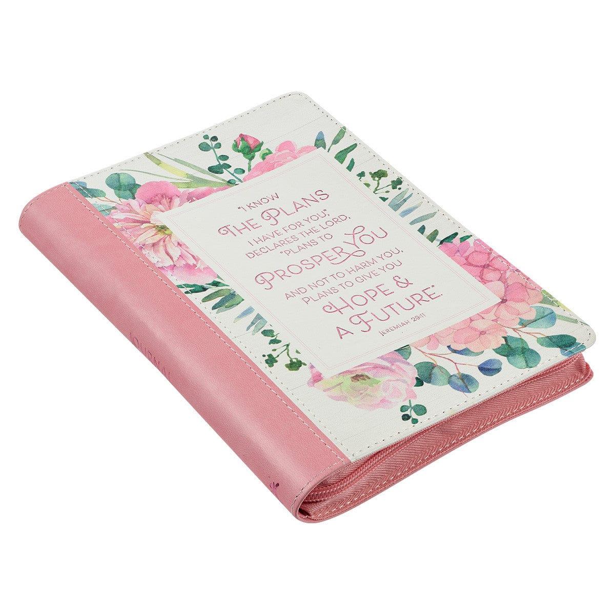 The Plans Pink Bouquet Faux Leather Classic Journal with Zippered Closure - Jeremiah 29:11 - Pura Vida Books