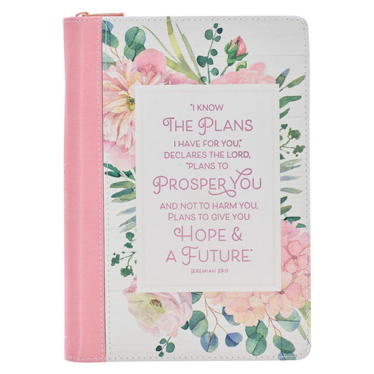 The Plans Pink Bouquet Faux Leather Classic Journal with Zippered Closure - Jeremiah 29:11 - Pura Vida Books