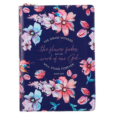 The Word of God Stands Forever Floral Faux Leather Classic Journal with Zipped Closure - Isaiah 40:8 - Pura Vida Books