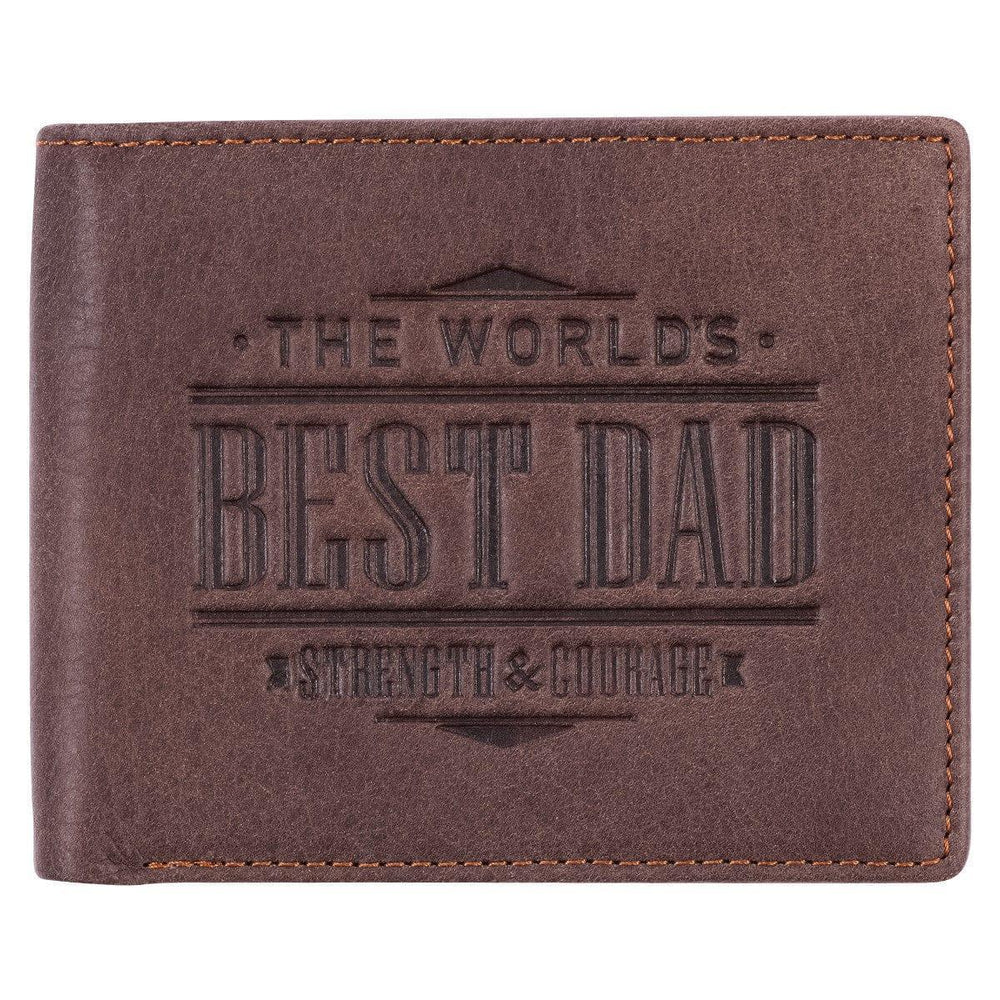 The World's Best Dad Brown Genuine Leather Wallet - Joshua 1:9 - Pura Vida Books