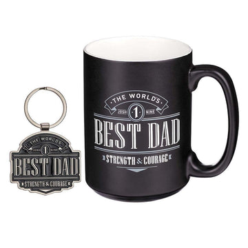 The World's Best Dad Ceramic Mug and Key Ring Gift Set for Men - Joshua 1:9 - Pura Vida Books