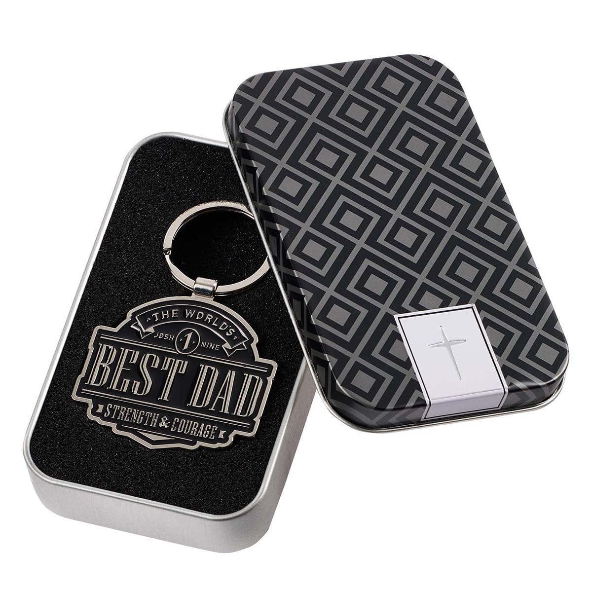 The World's Best Dad Metal Keyring in Gift Tin - Joshua 1:9 - Pura Vida Books