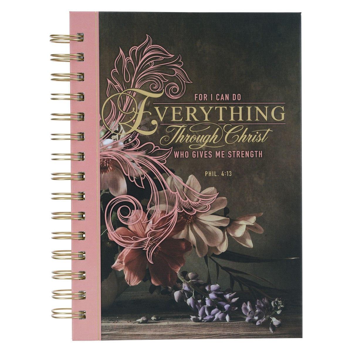 Through Christ Fluted Iris Pink and Brown Large Wirebound Journal - Philippians 4:13 - Pura Vida Books