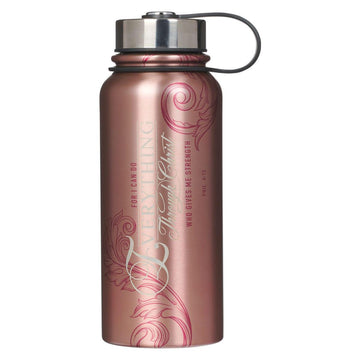 Through Christ Fluted Iris Rose Gold Stainless Steel Water Bottle - Philippians 4:13 - Pura Vida Books