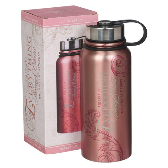 Through Christ Fluted Iris Rose Gold Stainless Steel Water Bottle - Philippians 4:13 - Pura Vida Books