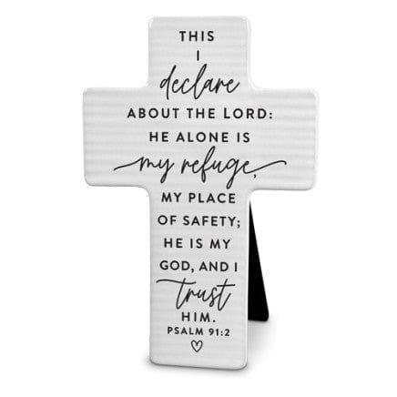 Tile Cross My Refuge Psalm 91:2 White - Pura Vida Books