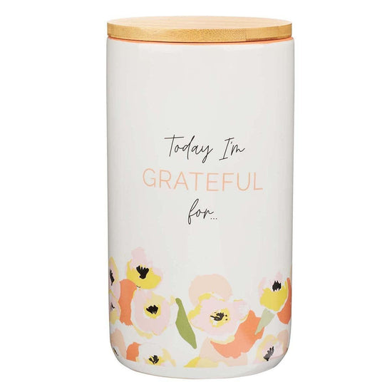 Today I'm Grateful For Peach Poppy Ceramic Gratitude Jar with Cards - Pura Vida Books