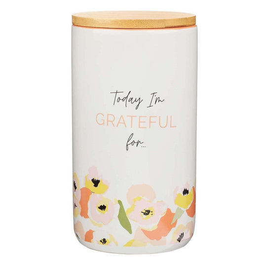 Today I'm Grateful For Peach Poppy Ceramic Gratitude Jar with Cards - Pura Vida Books