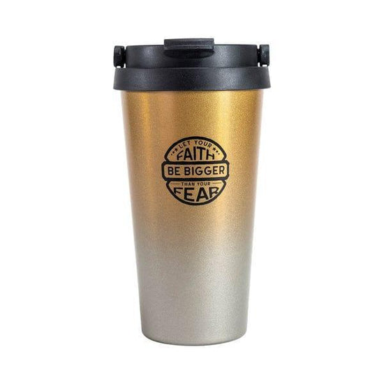 Travel Mug- Faith Bigger Than Fear Gold - Pura Vida Books