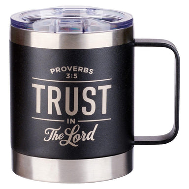 Trust in the LORD Black Camp-style Stainless Steel Mug - Proverbs 3:5 - Pura Vida Books