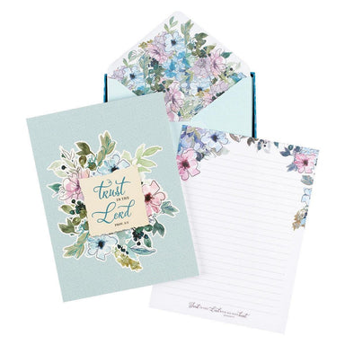 Trust in the LORD Blue Floral Writing Paper and Envelope Set - Proverbs 3:5 - Pura Vida Books