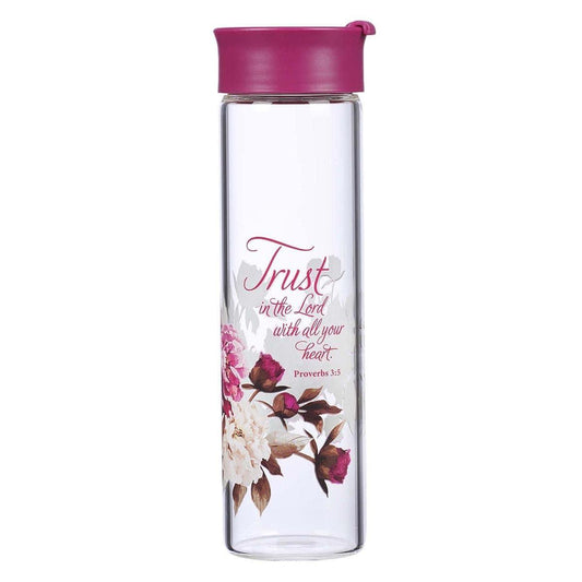 Trust in the Lord Glass Water Bottle in Plum - Proverbs 3:5 - Pura Vida Books