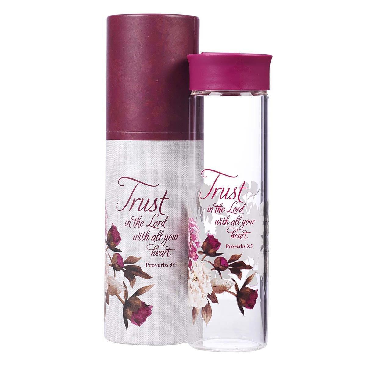 Trust in the Lord Glass Water Bottle in Plum - Proverbs 3:5 - Pura Vida Books