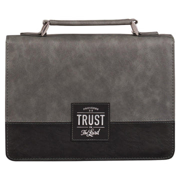 Trust in the LORD Gray and Black Faux Leather Bible Cover - Proverbs 3:5 - Pura Vida Books