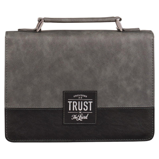 Trust in the LORD Gray and Black Faux Leather Bible Cover - Proverbs 3:5 - Pura Vida Books