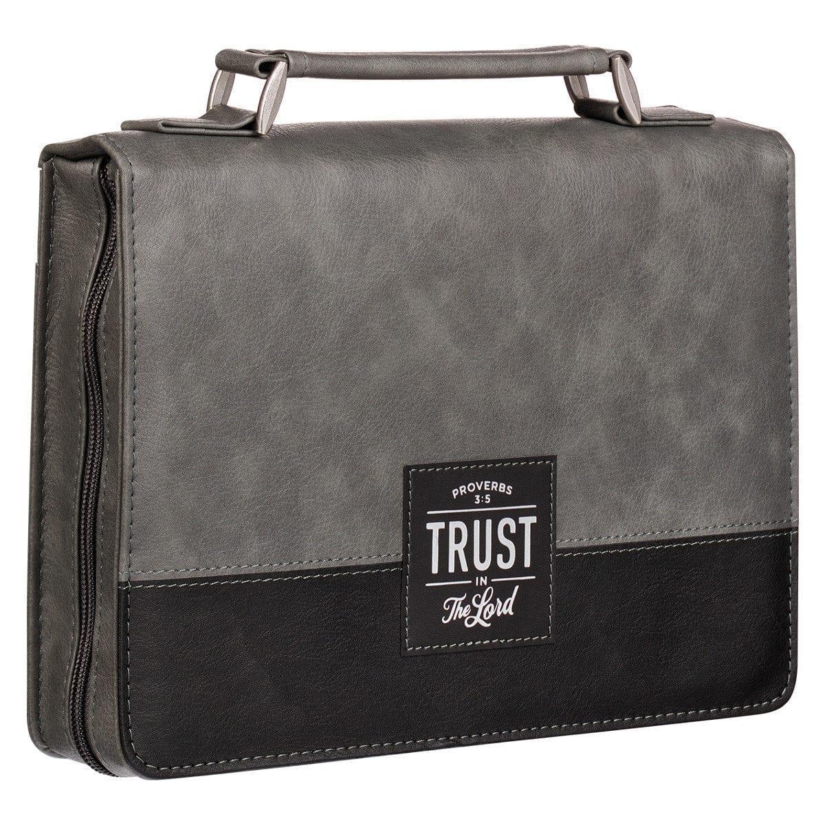 Trust in the LORD Gray and Black Faux Leather Bible Cover - Proverbs 3:5 - Pura Vida Books