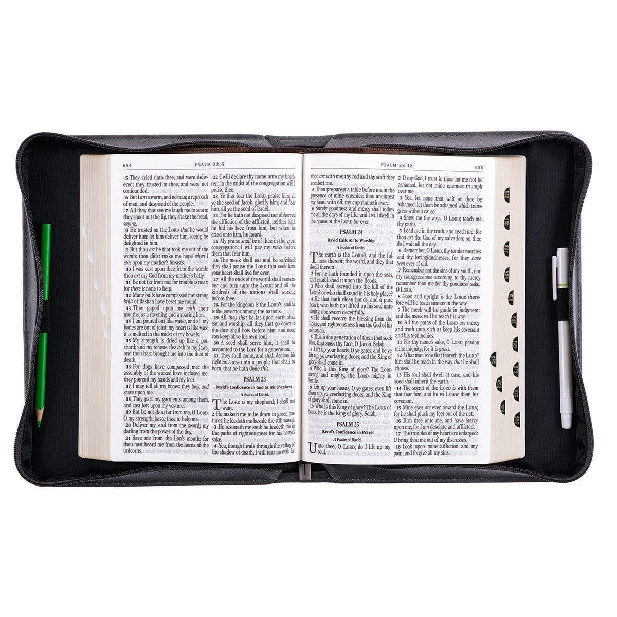 Trust in the LORD Gray and Black Faux Leather Bible Cover - Proverbs 3:5 - Pura Vida Books