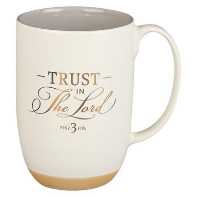 Trust in the Lord white Ceramic Coffee Mug with Exposed Clay Base - Proverbs 3:5 - Pura Vida Books