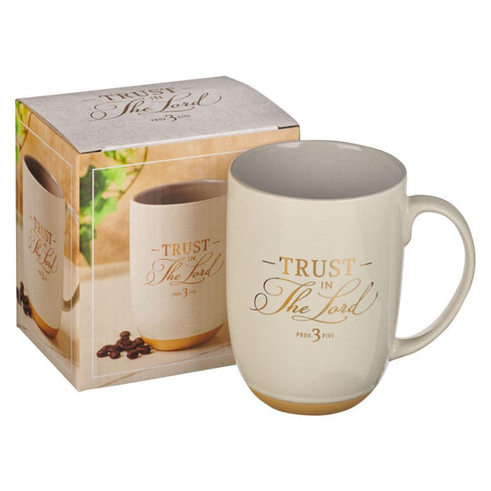 Trust in the Lord white Ceramic Coffee Mug with Exposed Clay Base - Proverbs 3:5 - Pura Vida Books