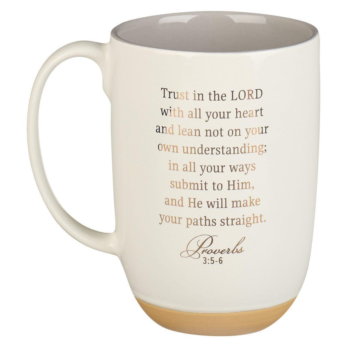 Trust in the Lord white Ceramic Coffee Mug with Exposed Clay Base - Proverbs 3:5 - Pura Vida Books