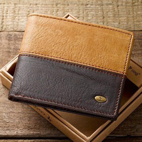 Two-tone Brown Leather Wallet with Cross Badge - Pura Vida Books